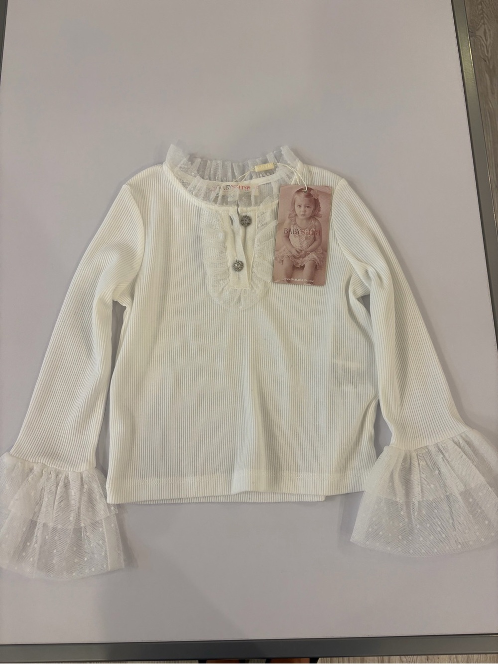 Baby Sara Girls' White Ruffled Long-Sleeve Top